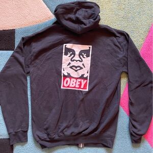 Obey Black Hoodie with Red and White Logo
